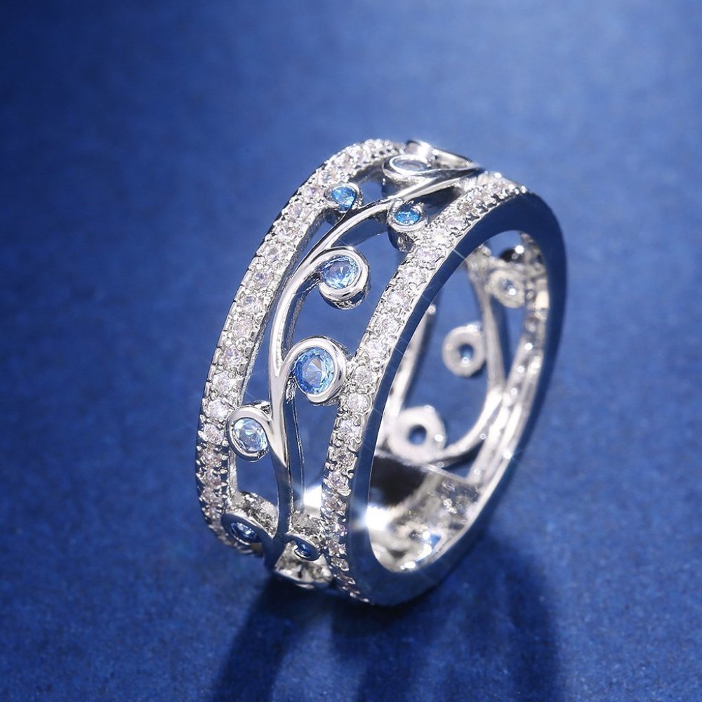 🍁 Eternity Dainty Sea Blue Gems Twisted Vines Trendy Rings for Women, PD…